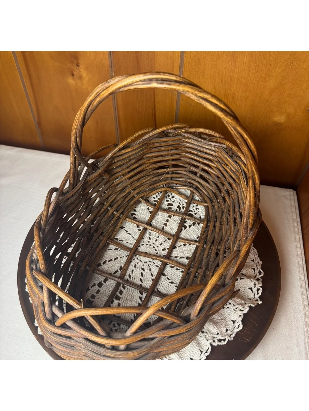 Rustic Woven Rattan Basket With Handle Vintage Farmhouse Gathering Basket